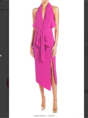 MISHA COLLECTION Fuchsia Asymmetrical Halter Tie-Waist Dress